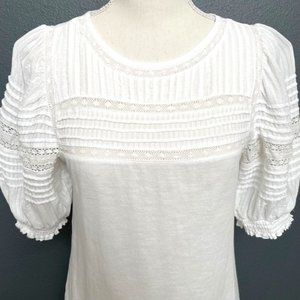 Pretty, Detailed White Cotton and Lace Puff Sleeve Blouse/Top